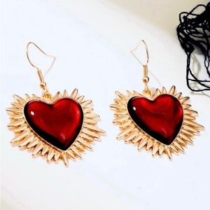 “Bursting Sacred Heart” of Jesus Immaculate Mary Catholic Ruby Red Steel Earring